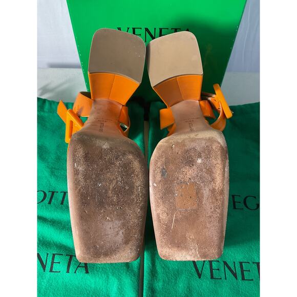 Bottega Veneta Tower Orange Leather Square Toe Ankle Strap Pumps Size 9.5 - Picture 5 of 6